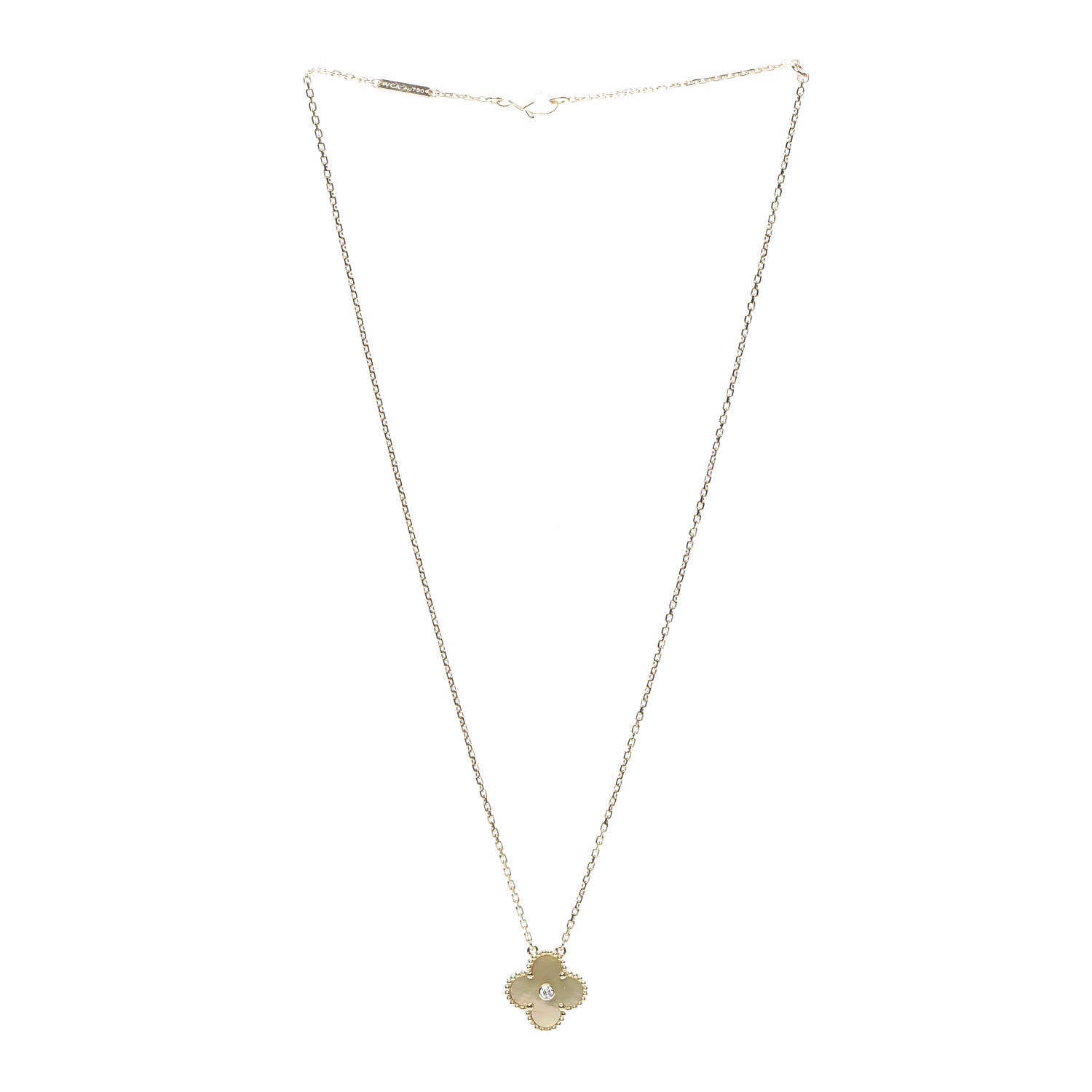 Van Cleef & Arpels 18K Yellow Gold Diamond Yellow Mother of Pearl Vintage Alhambra Pendant Necklace 3 of 7