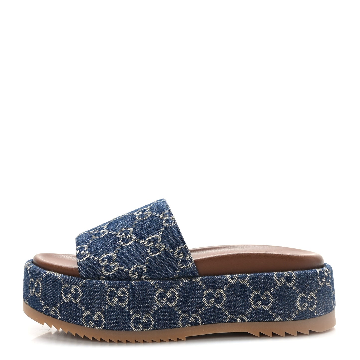 New Denim GG Monogram Angelina Platform 55mm Slide Sandals 35.5 Blue Tea