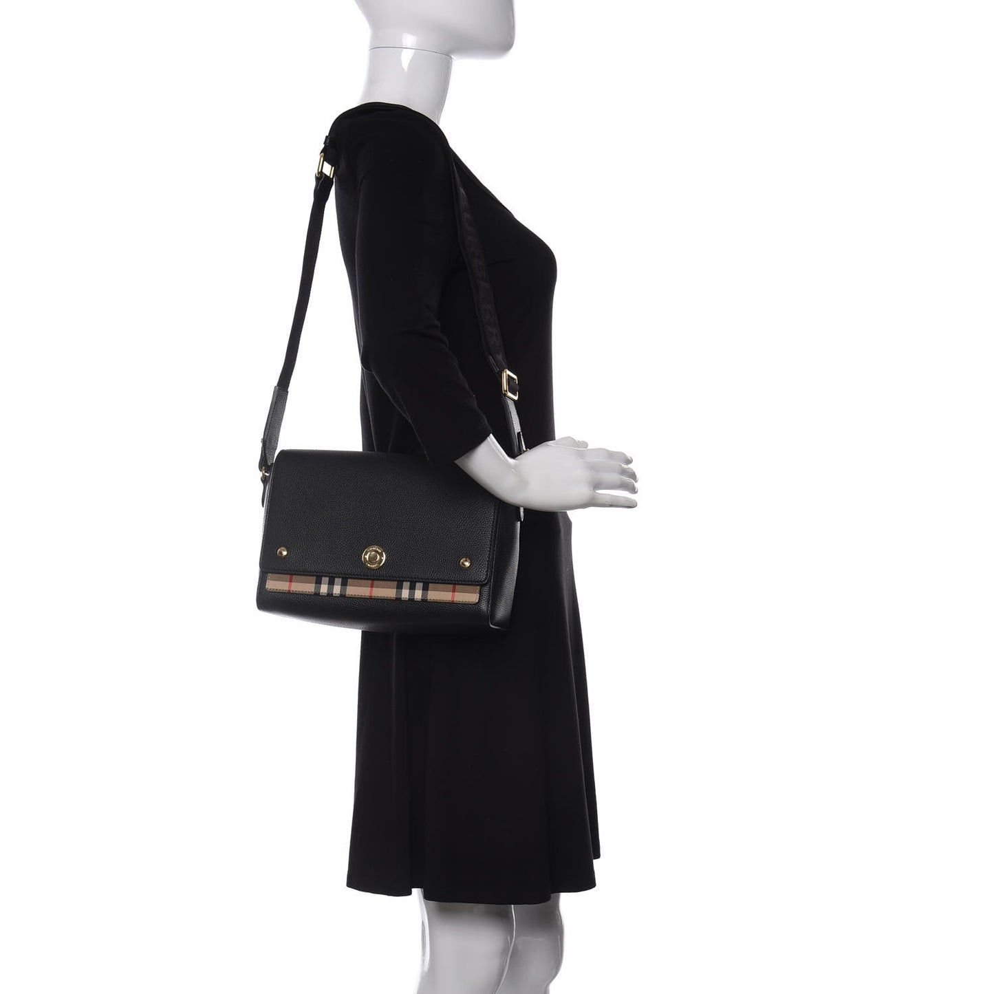 Grainy Calfskin Vintage Check Note Crossbody Bag Black