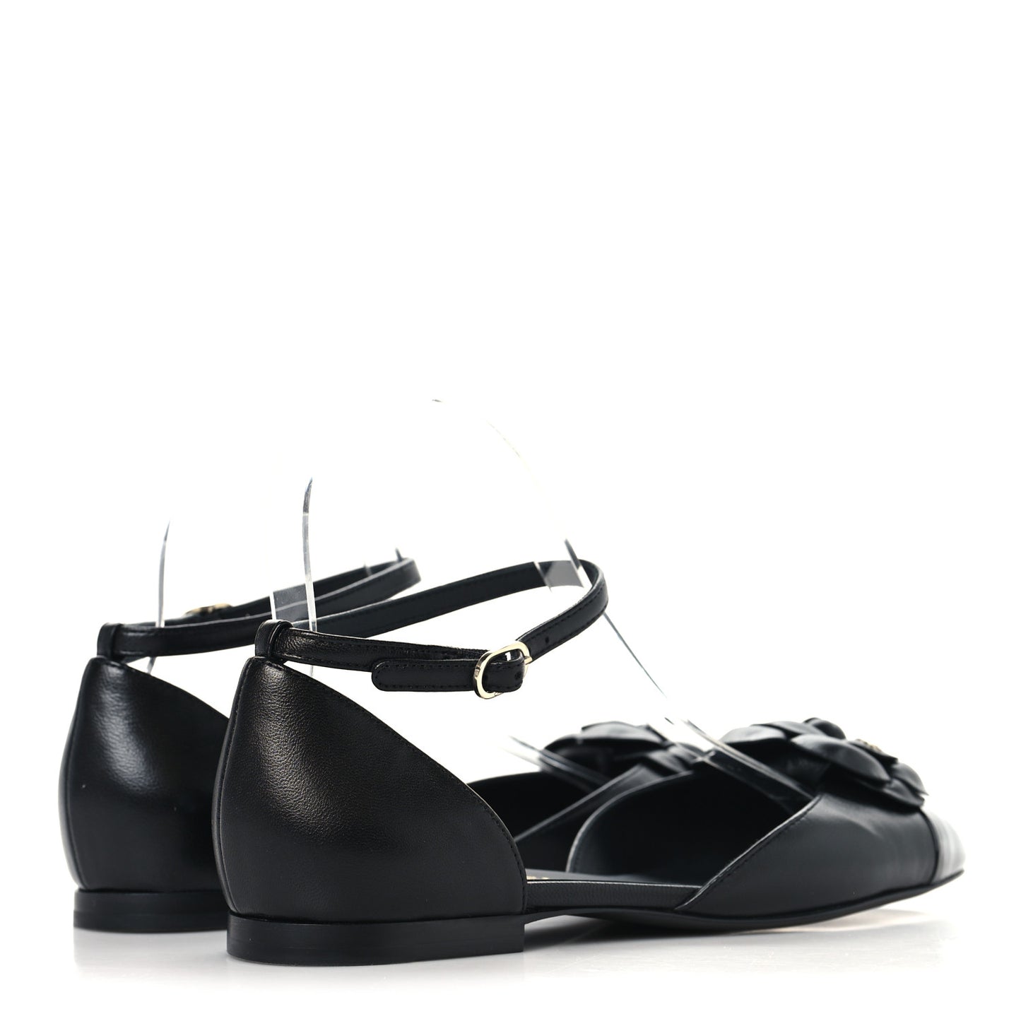 Lambskin Patent Calfskin Cap Toe Camellia Mary Jane Flats 37.5 Black