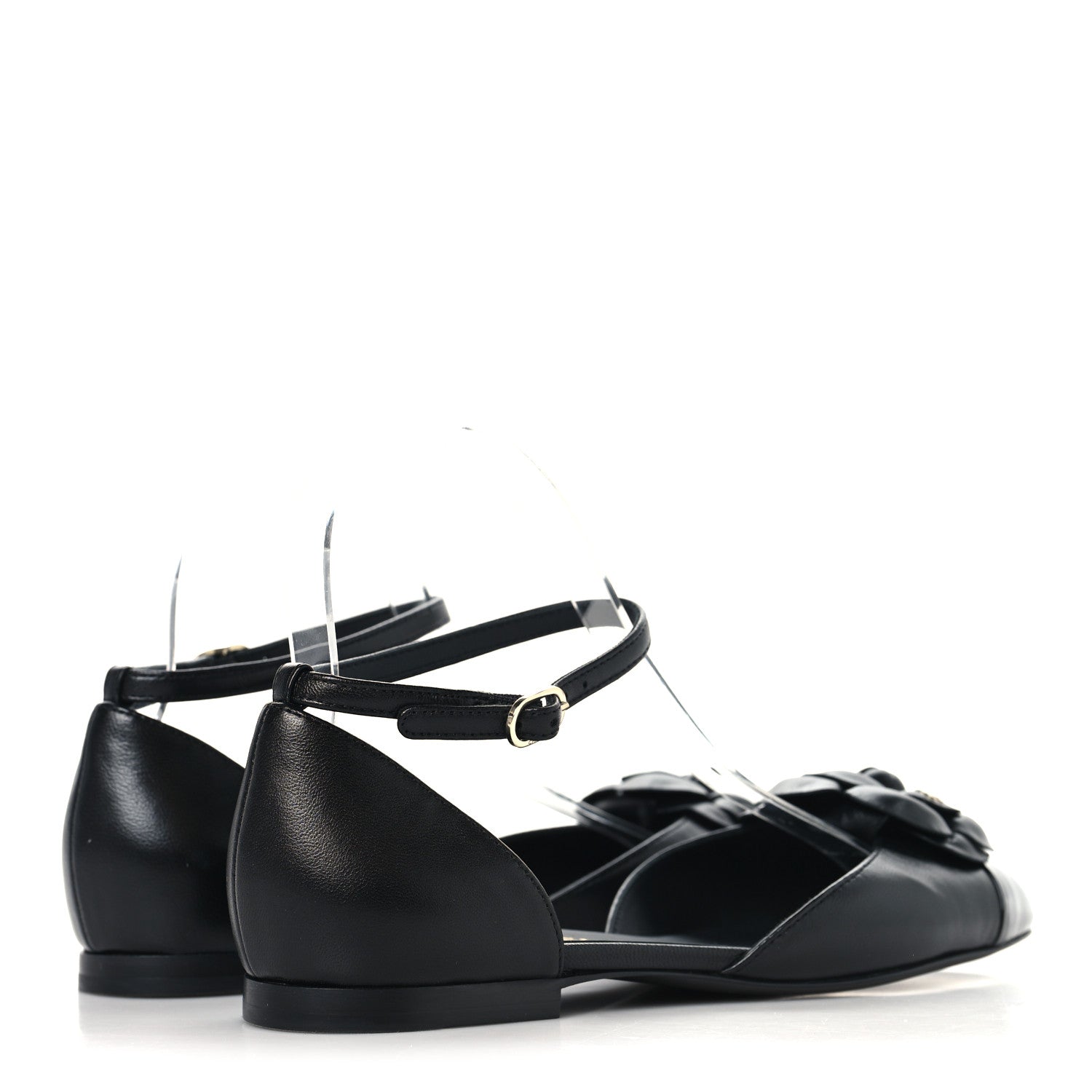 Chanel Lambskin Patent Calfskin Cap Toe Camellia Mary Jane Flats 37.5 Black 5 of 8