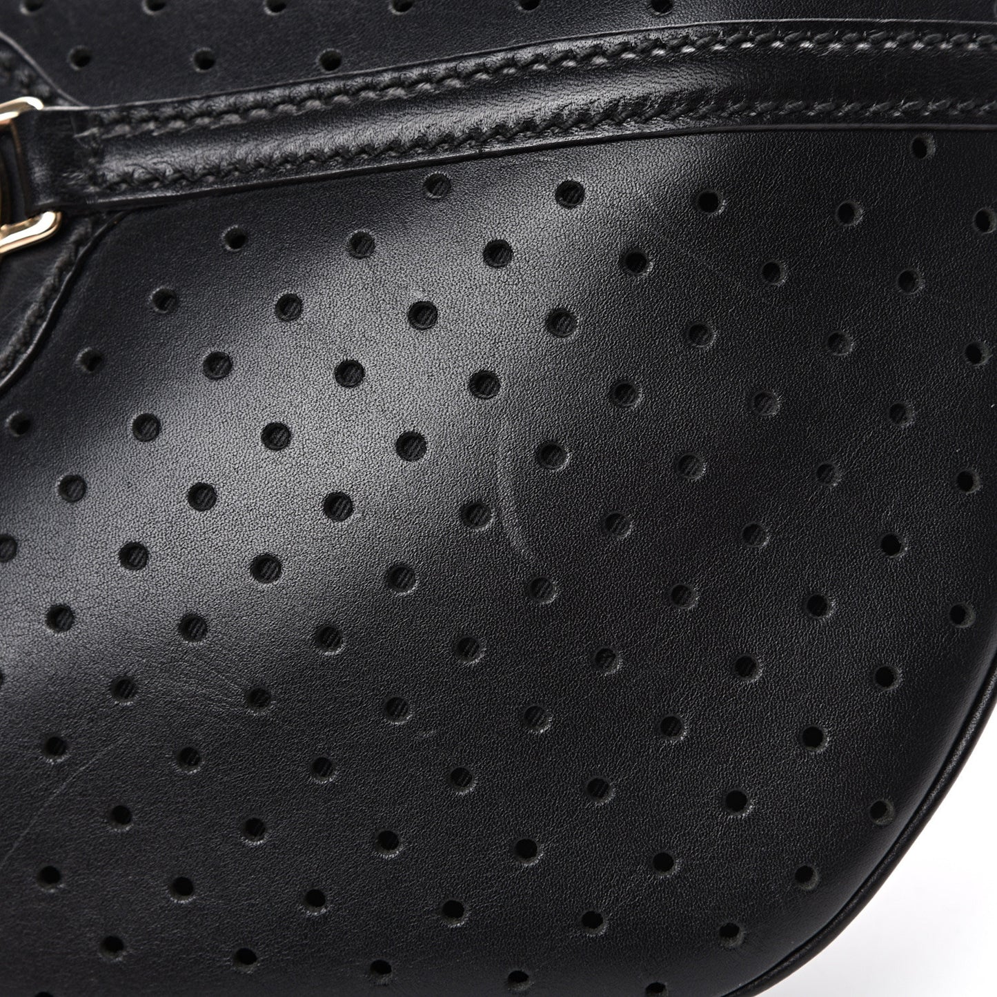 Perforated Calfskin Reins Hobo Black