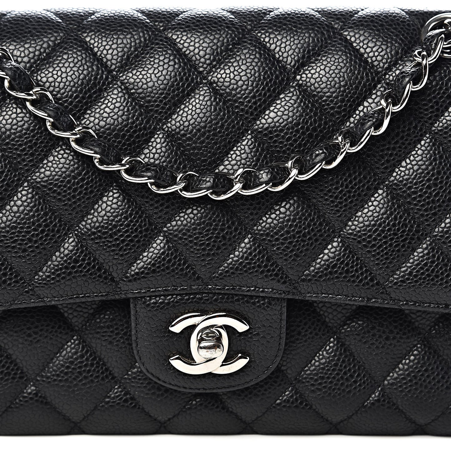 Caviar Quilted Medium Double Flap Black