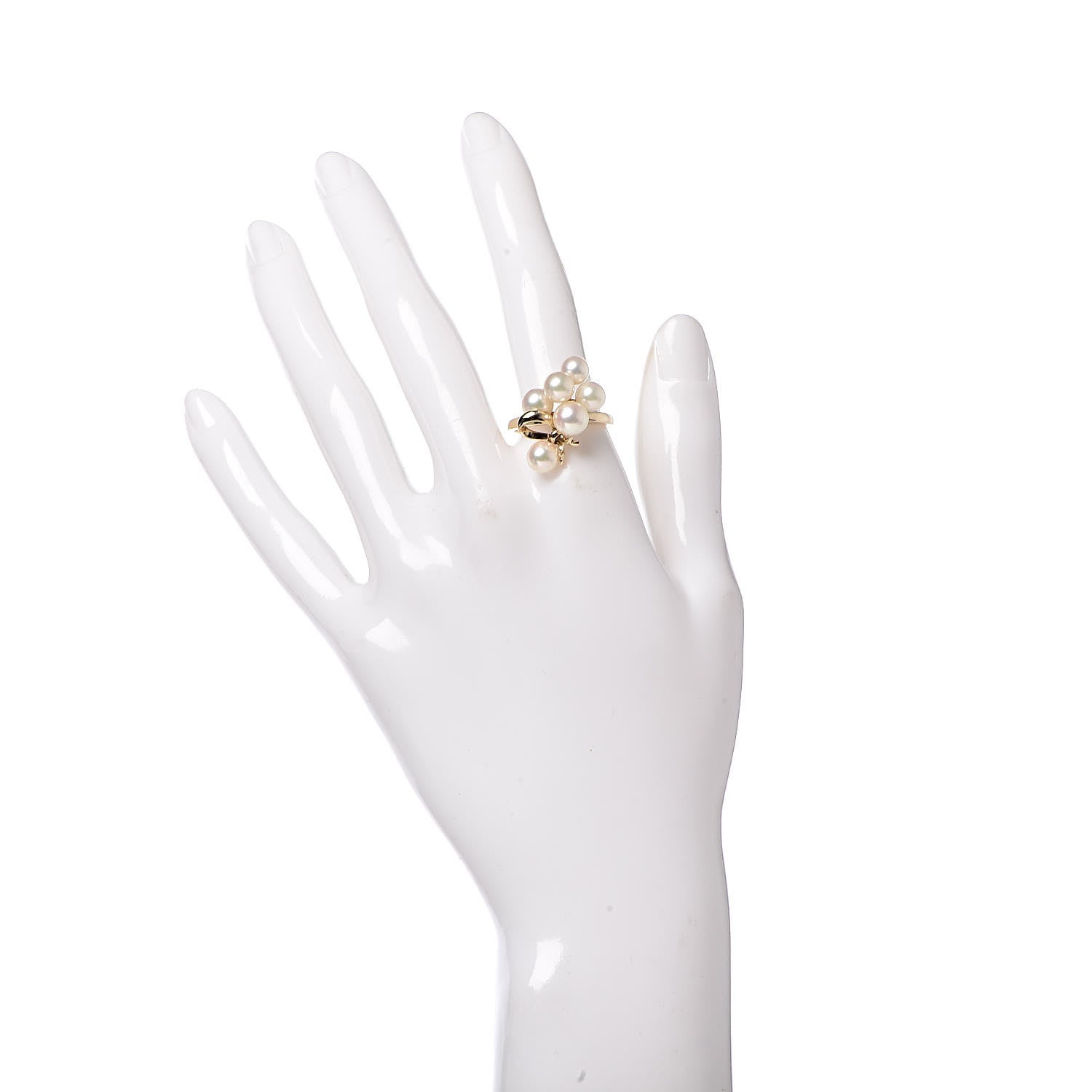 Mikimoto 18K Yellow Gold Akoya Pearl 5.5-6.5mm Cluster Cocktail Ring 55 7.25 2 of 5