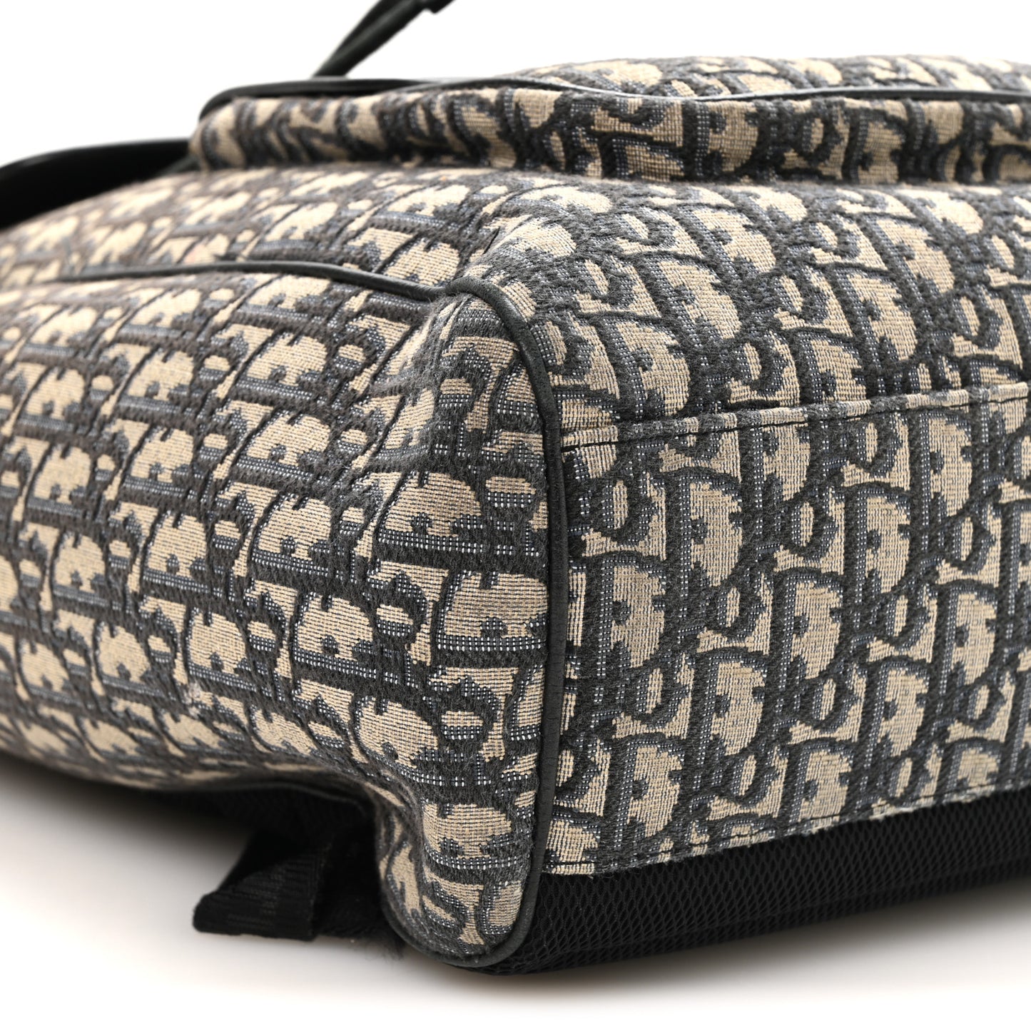 Oblique Jacquard Grained Calfskin Drawstring Saddle Backpack Beige Black