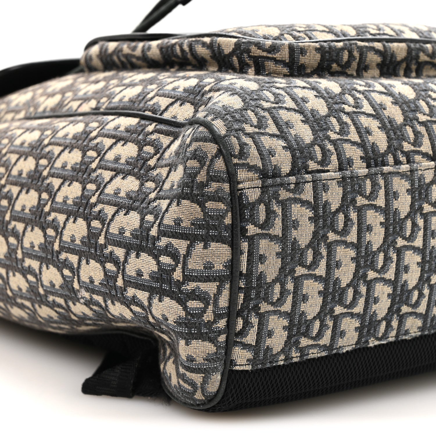Christian Dior Oblique Jacquard Grained Calfskin Drawstring Saddle Backpack Beige Black 9 of 11