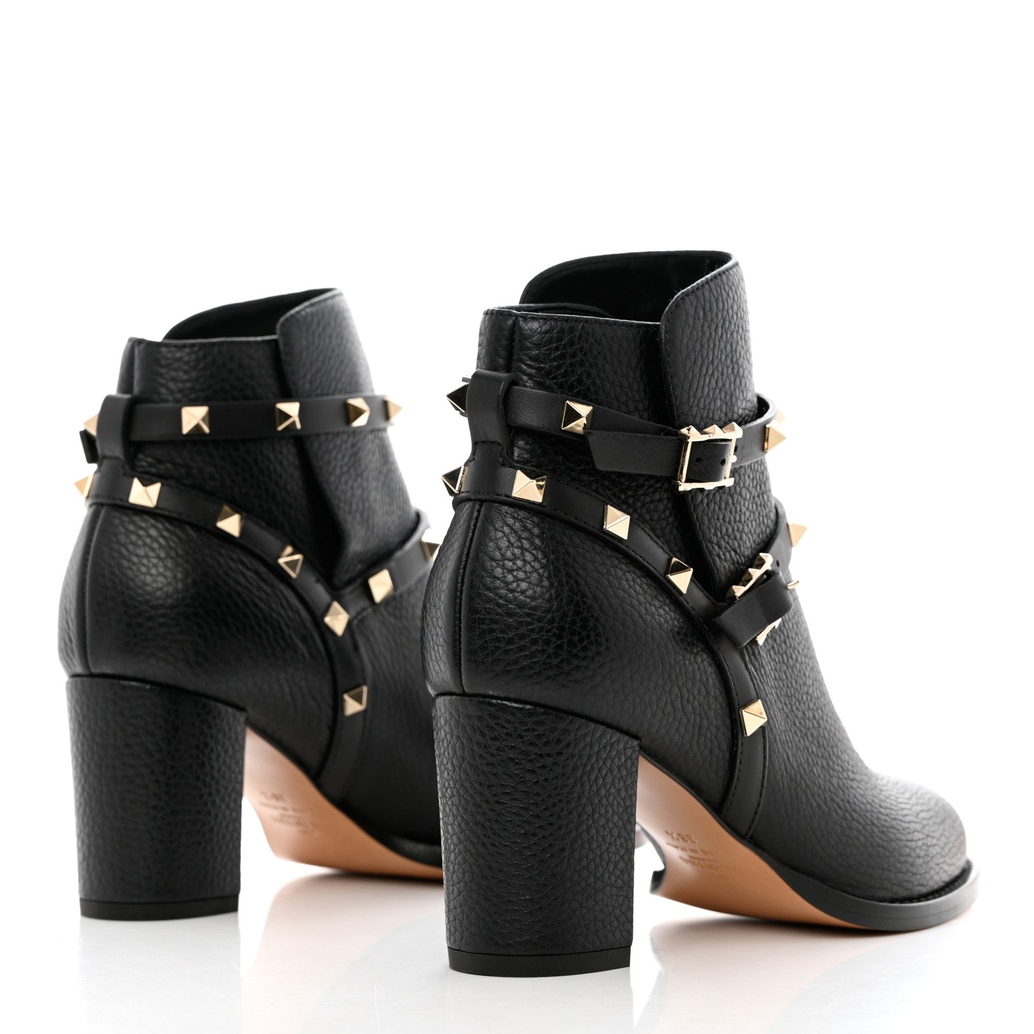 Valentino Garavani Pebbled Calfskin Rockstud Double Buckle 70mm Block Heel Ankle Boots 38.5 Black 4 of 13