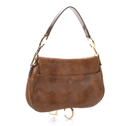 Christian Dior Lizard Double Saddle Bag Brown 3 of 10