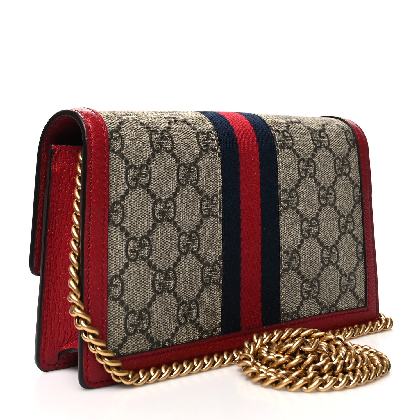 GG Supreme Monogram Web Queen Margaret Chain Wallet Red
