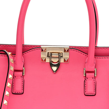 Valentino Garavani Vitello Small Rockstud Double Handle Tote Fuxia Fluo 8 of 16