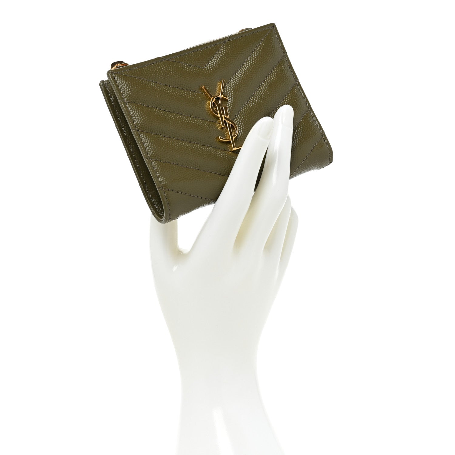 Saint Laurent Grain De Poudre Matelasse Chevron Monogram Zipped Card Case 2 of 9