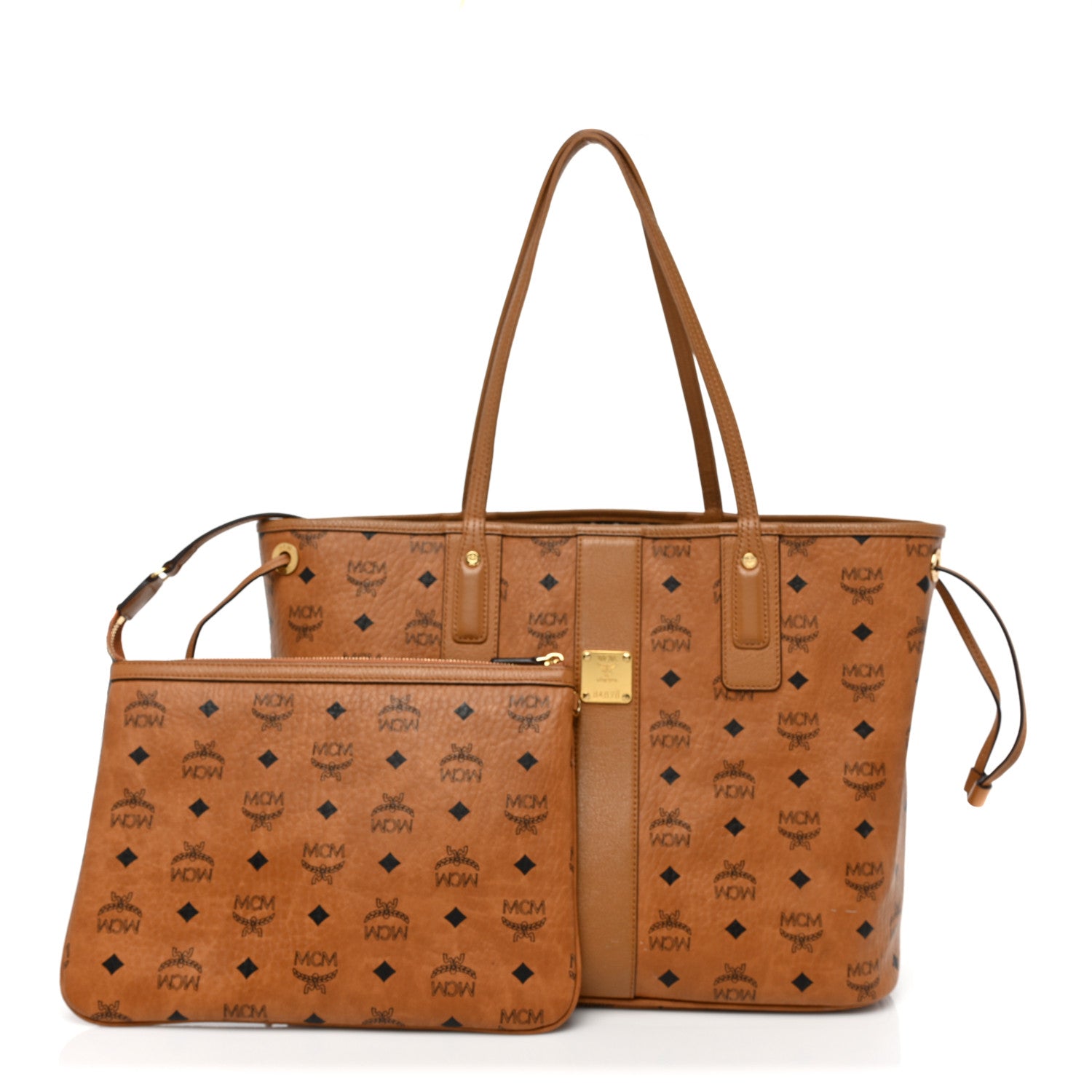 MCM Visetos Medium Liz Reversible Shopper Tote Cognac 1 of 23