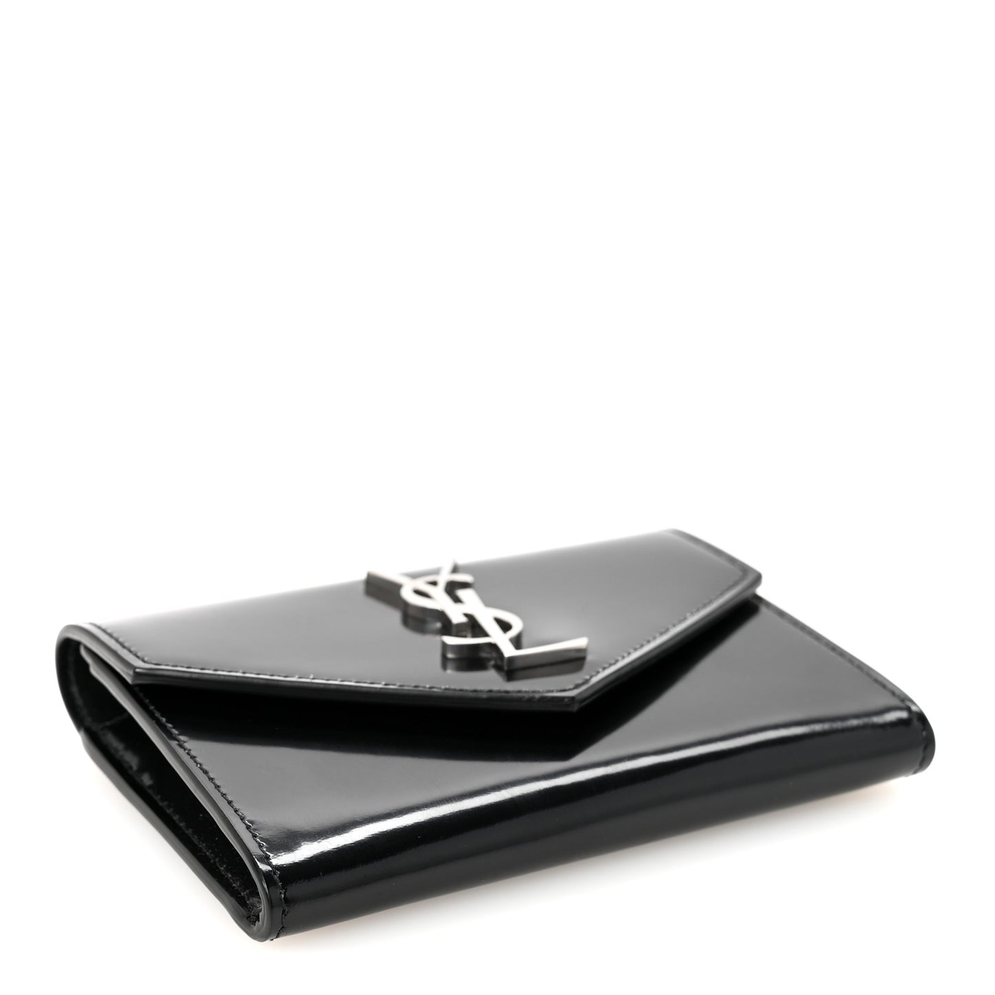 Patent Calfskin Small Monogram Envelope Wallet Black