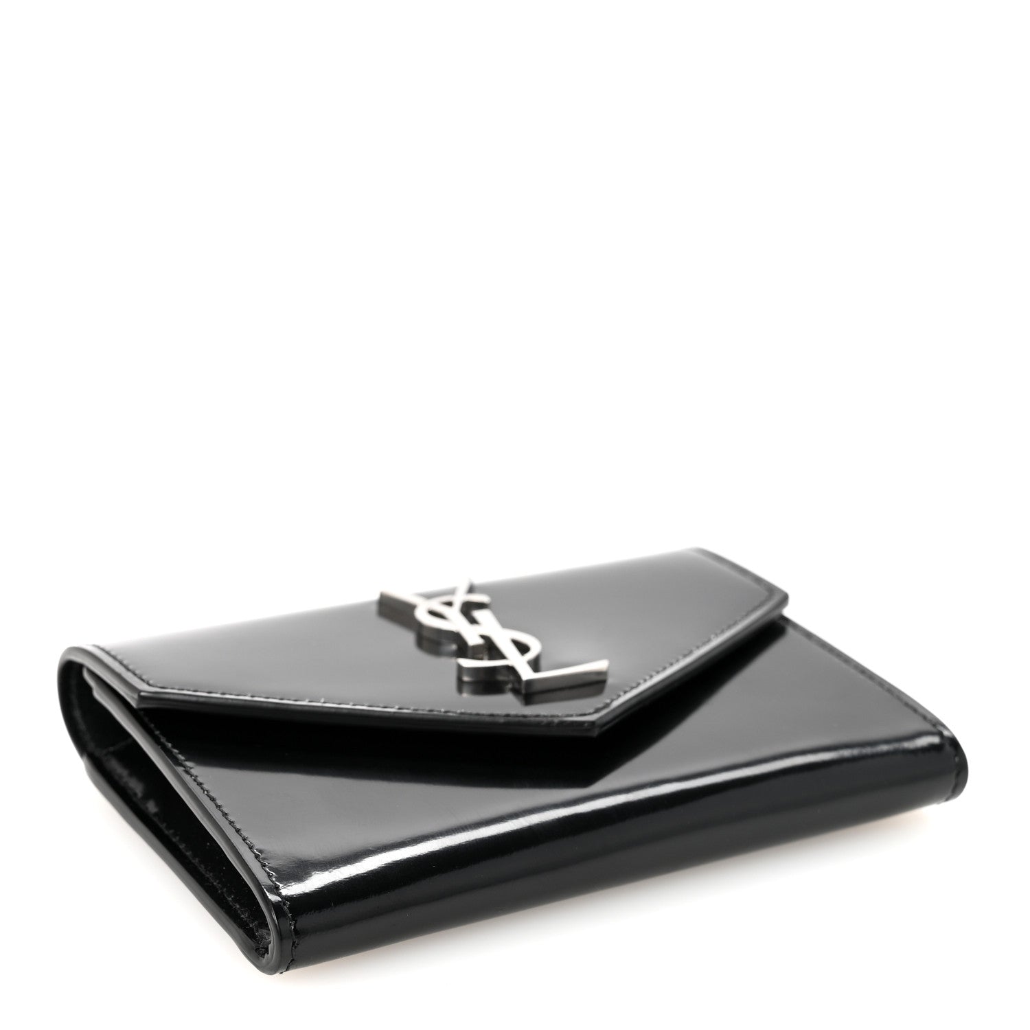 Saint Laurent Patent Calfskin Small Monogram Envelope Wallet Black 4 of 7