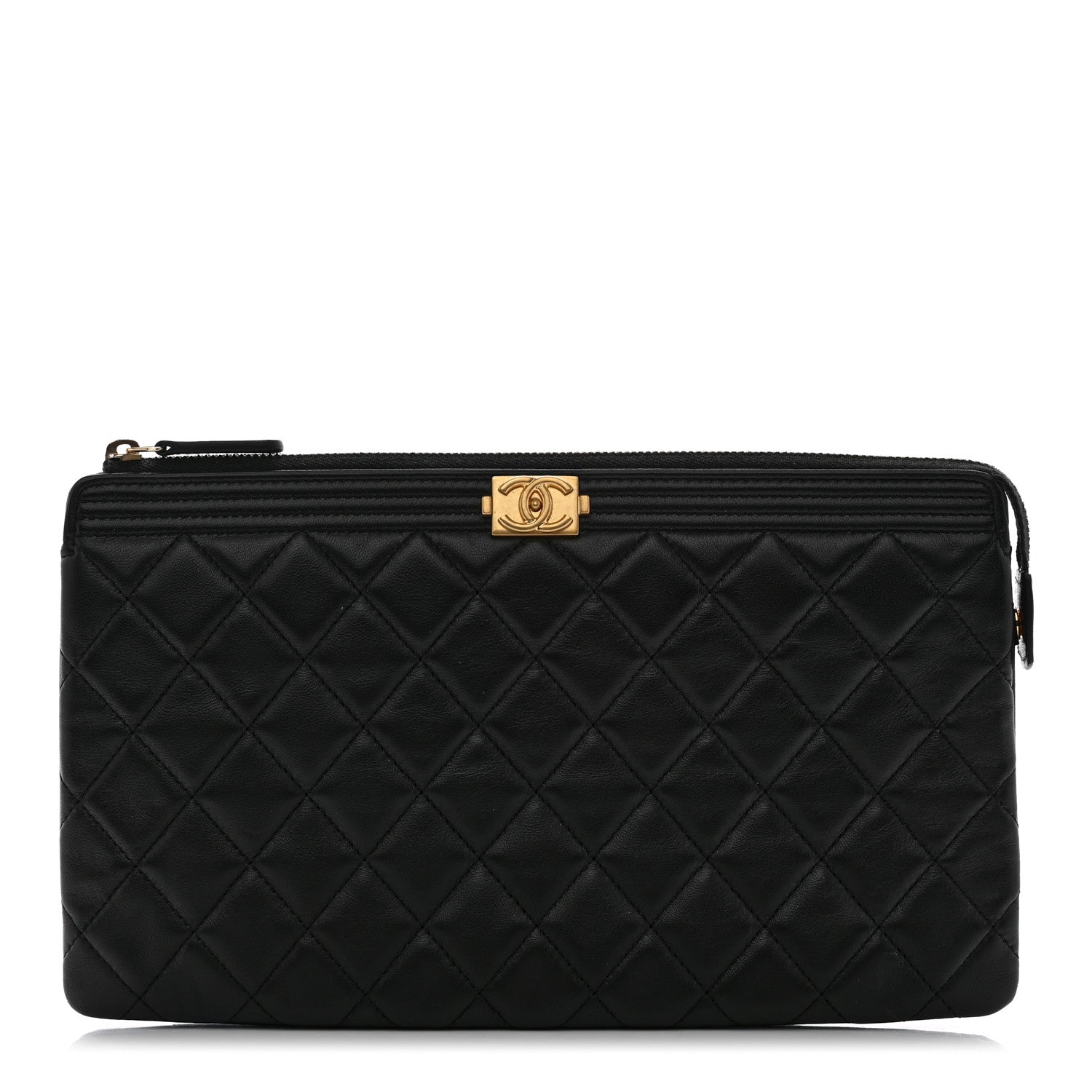 Chanel Lambskin Quilted Small Boy Zipped Pouch Black 1 of 9
