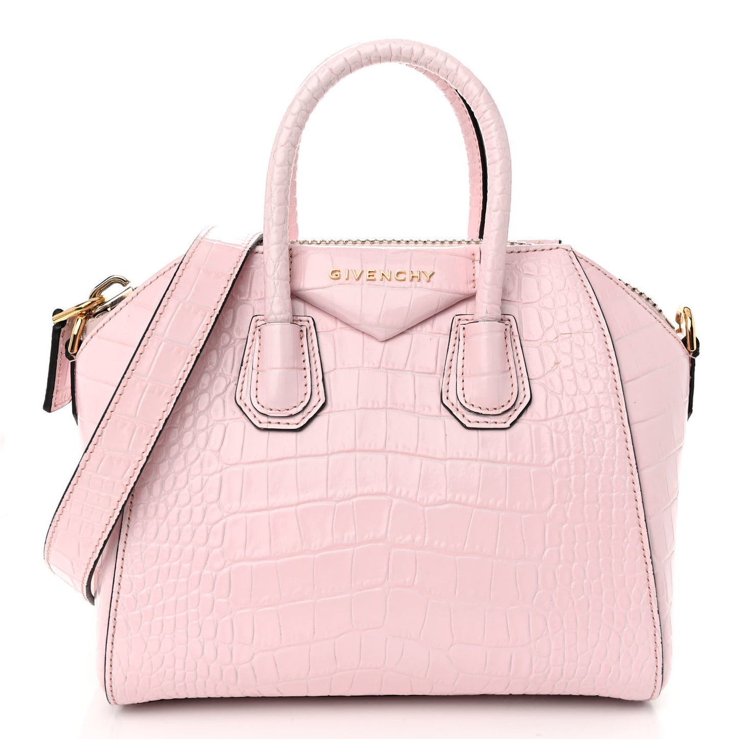 Calfskin Crocodile Embossed Mini Antigona Pink