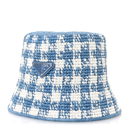 Prada Yarn Raffia Effect Crochet Triangle Bucket Hat S Celeste 1 of 8