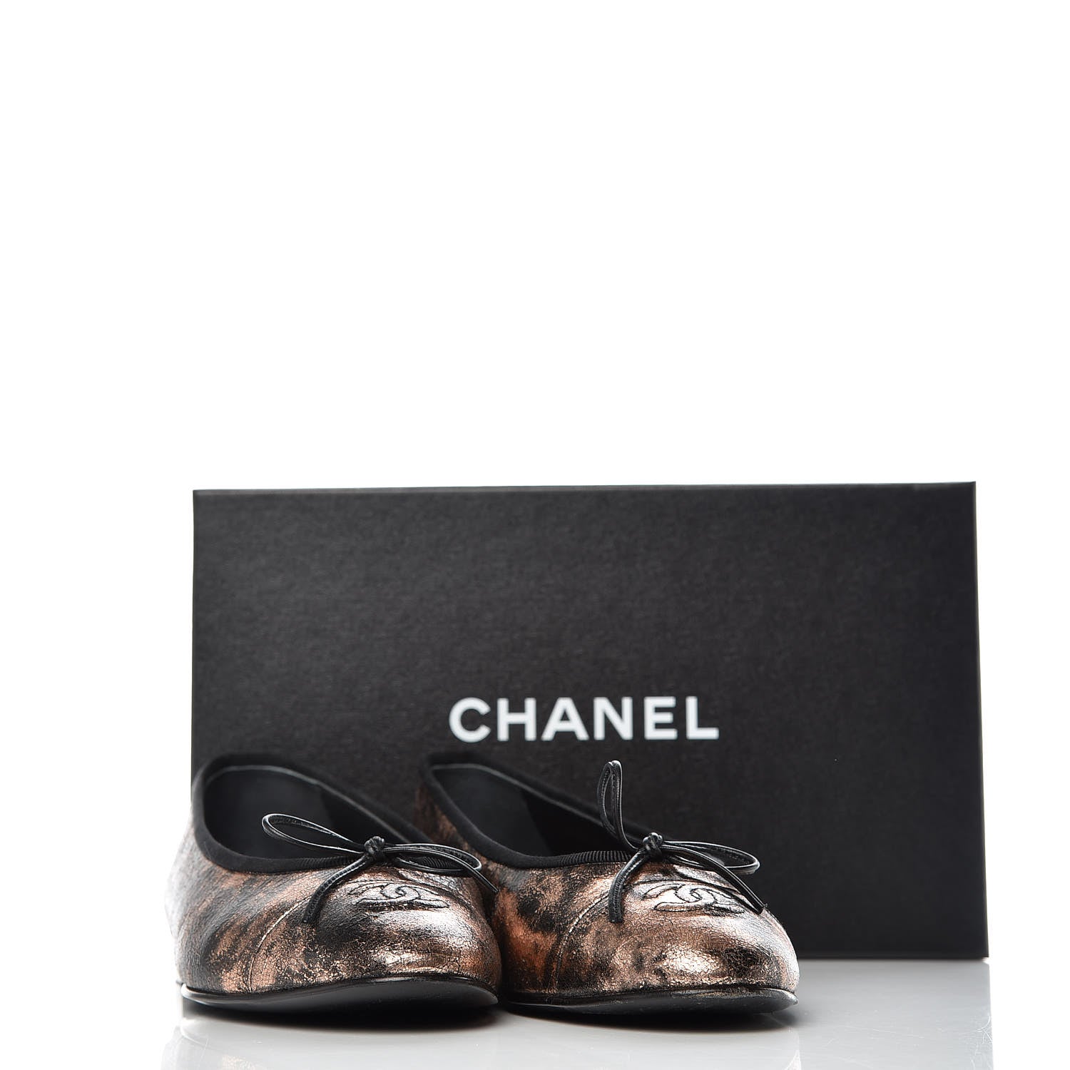 Chanel Laminated Suede Goatskin Cap Toe CC Ballerina Flats 40.5 Bronze 11 of 11