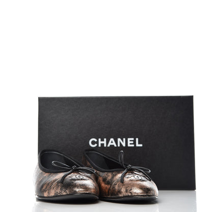 Chanel Laminated Suede Goatskin Cap Toe CC Ballerina Flats 40.5 Bronze 11 of 11