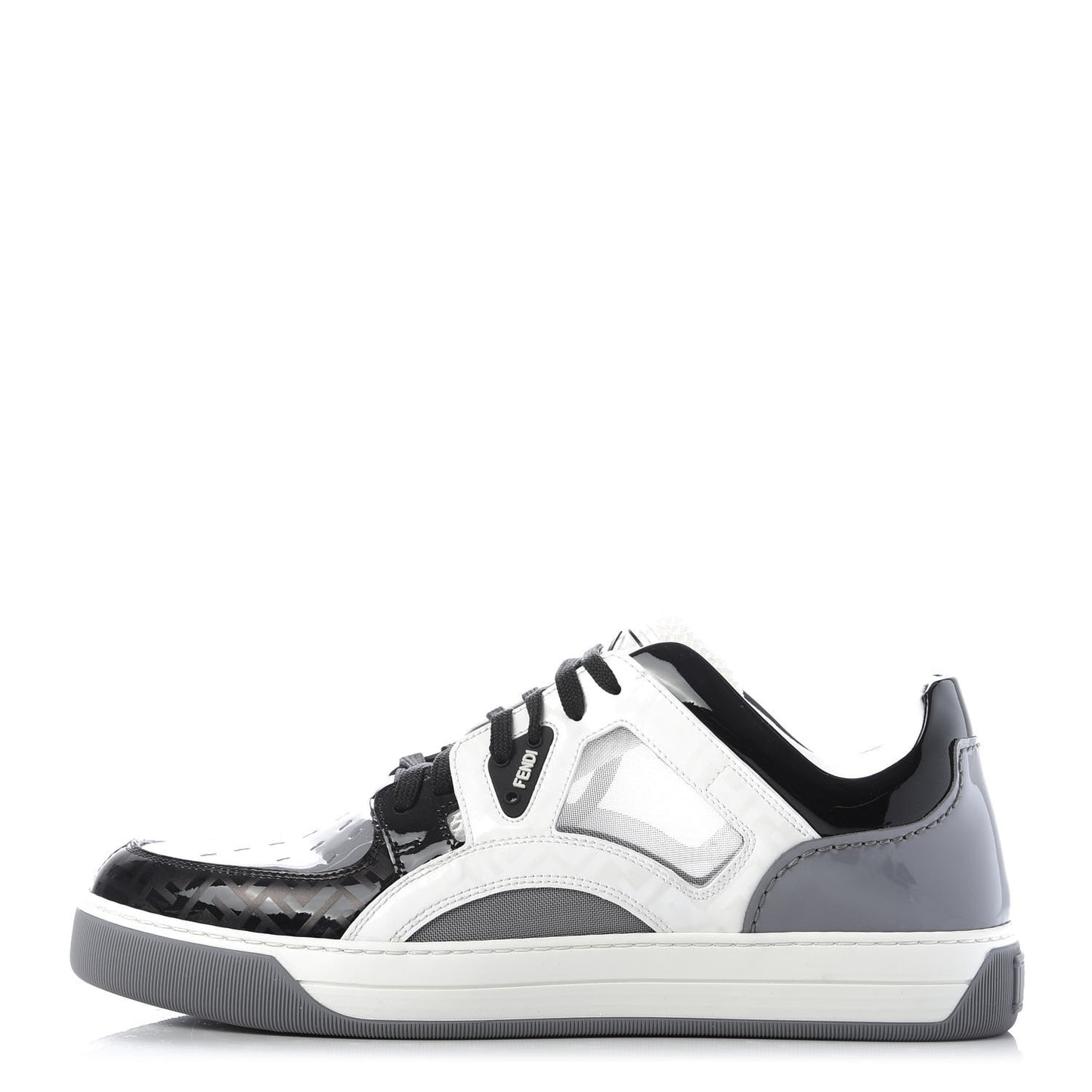 Patent Technical Mesh FF Mens Fancy Low Top Sneakers 7 Black White Grey