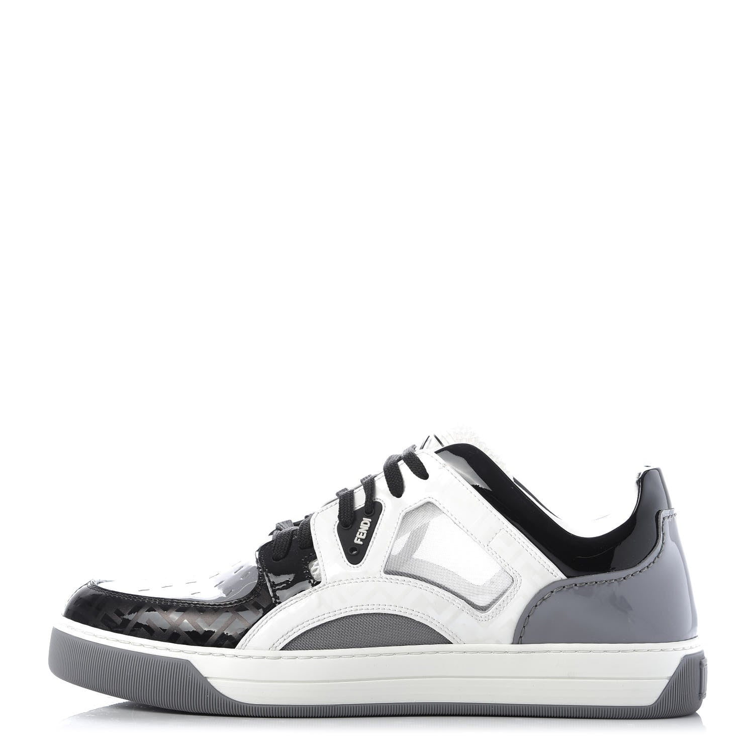 Fendi Patent Technical Mesh FF Mens Fancy Low Top Sneakers 7 Black White Grey 1 of 10