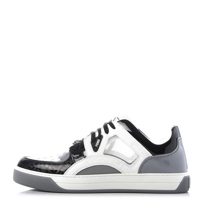 Fendi Patent Technical Mesh FF Mens Fancy Low Top Sneakers 7 Black White Grey 1 of 10