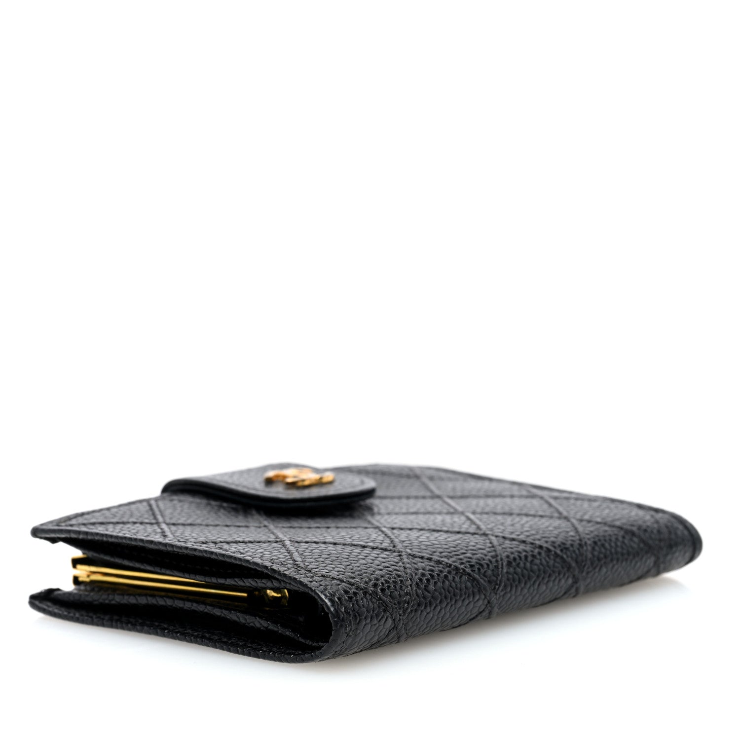 Chanel Caviar Diamond Stitched Compact French Wallet Black 4 of 7