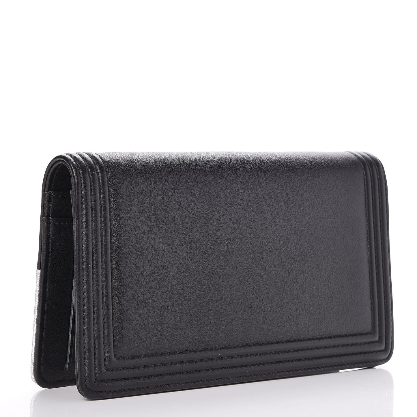 Metallic Goatskin Calfskin Boy Yen Wallet Silver Black