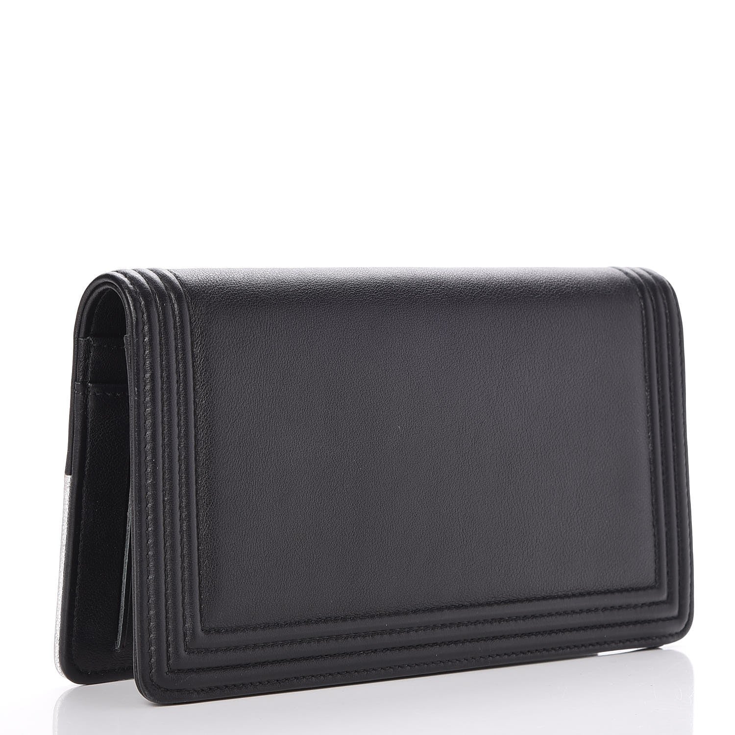 Chanel Metallic Goatskin Calfskin Boy Yen Wallet Silver Black 3 of 9