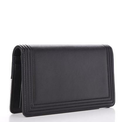 Chanel Metallic Goatskin Calfskin Boy Yen Wallet Silver Black 3 of 9