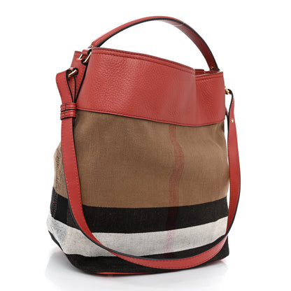 Burberry Grainy Calfskin Canvas Mega Check Medium Ashby Tassel Hobo Pink Azalea 3 of 9