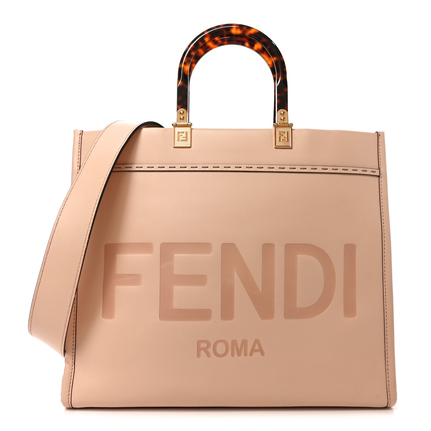 Vitello Cher Logo Debossed Medium Fendi Sunshine Shopper Tote Light Rose