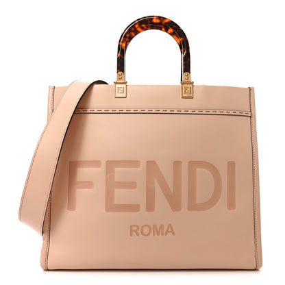 Fendi Vitello Cher Logo Debossed Medium Fendi Sunshine Shopper Tote Light Rose 1 of 9