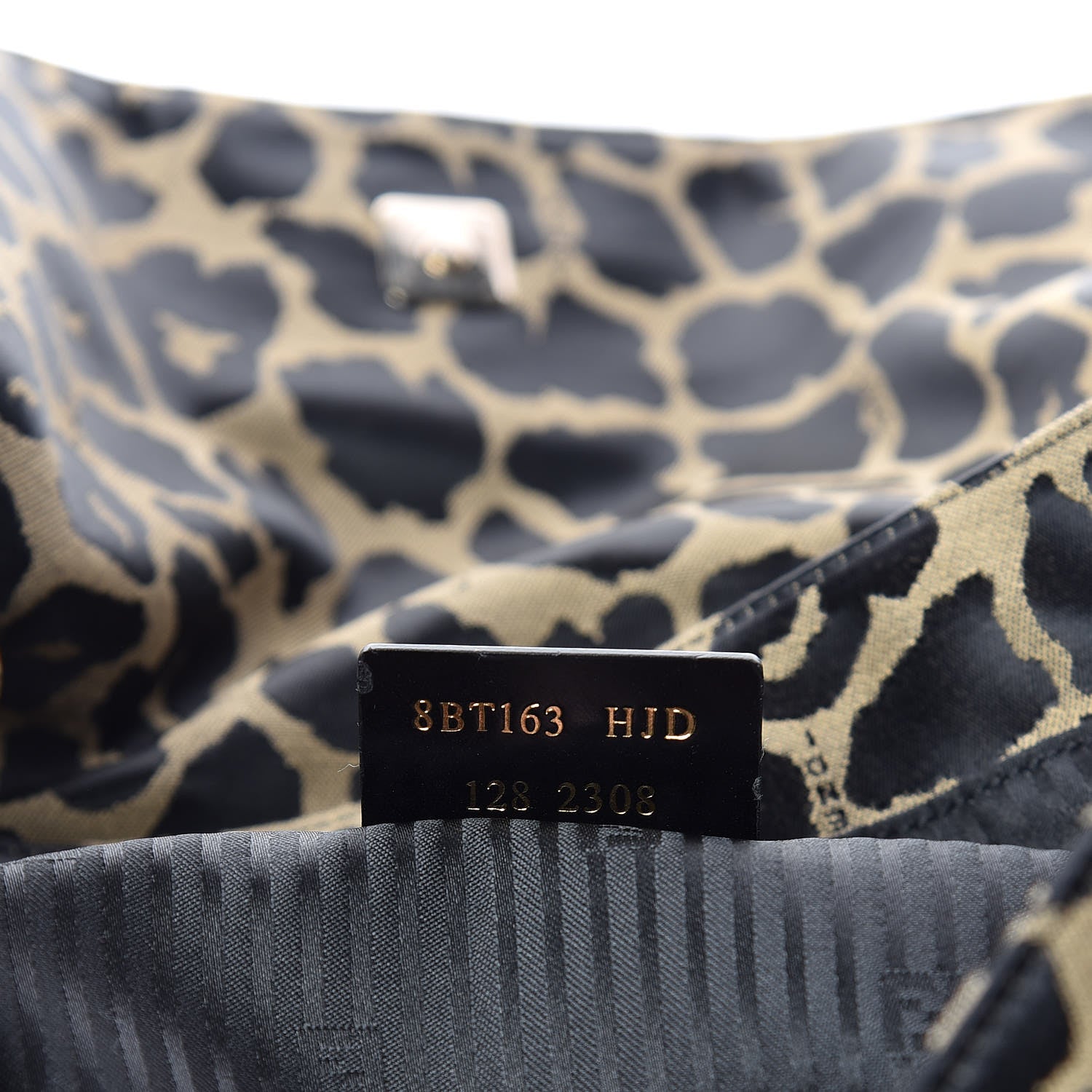 Fendi Jacquard Leopard Print Large Mia Shoulder Flap Taupe Black 9 of 10