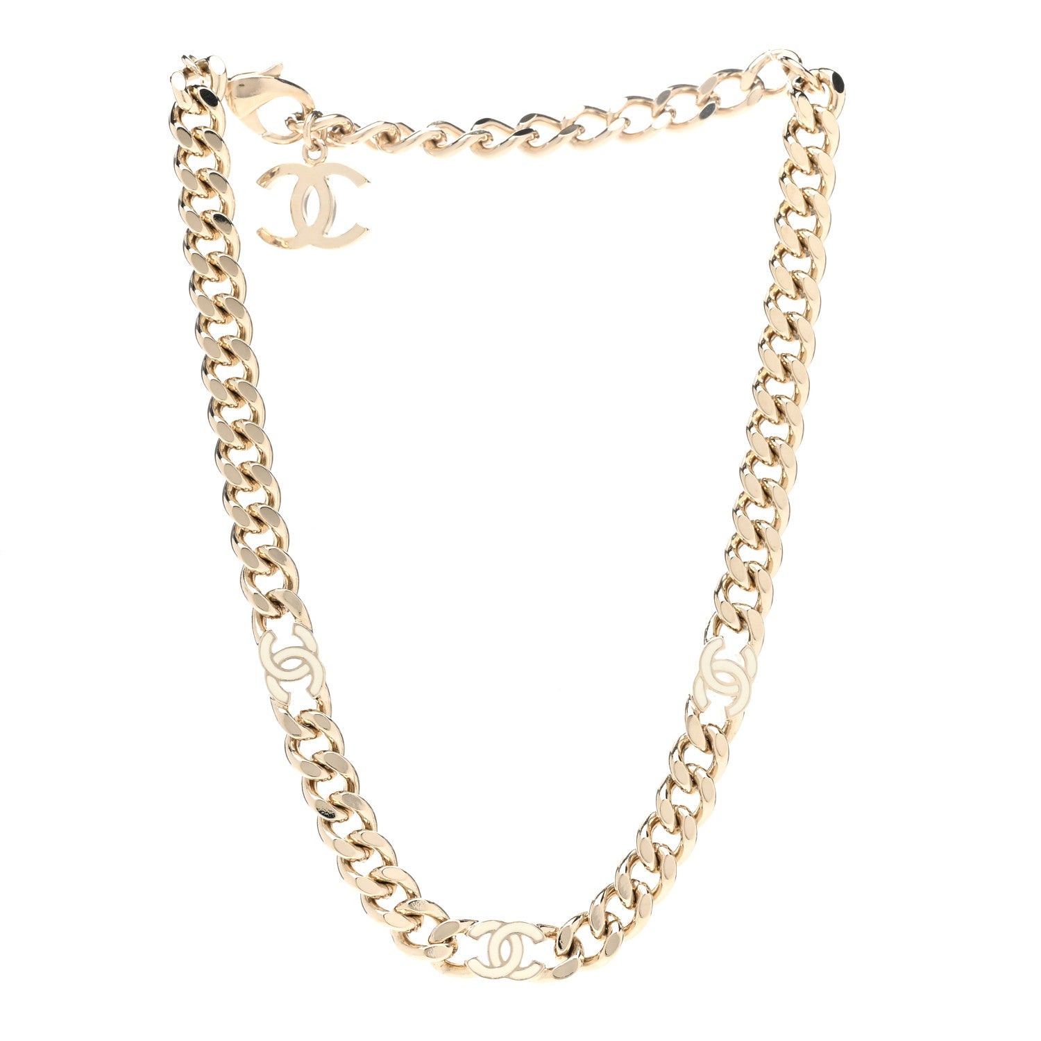 Chanel Metal Enamel Chain CC Choker Gold White 3 of 6