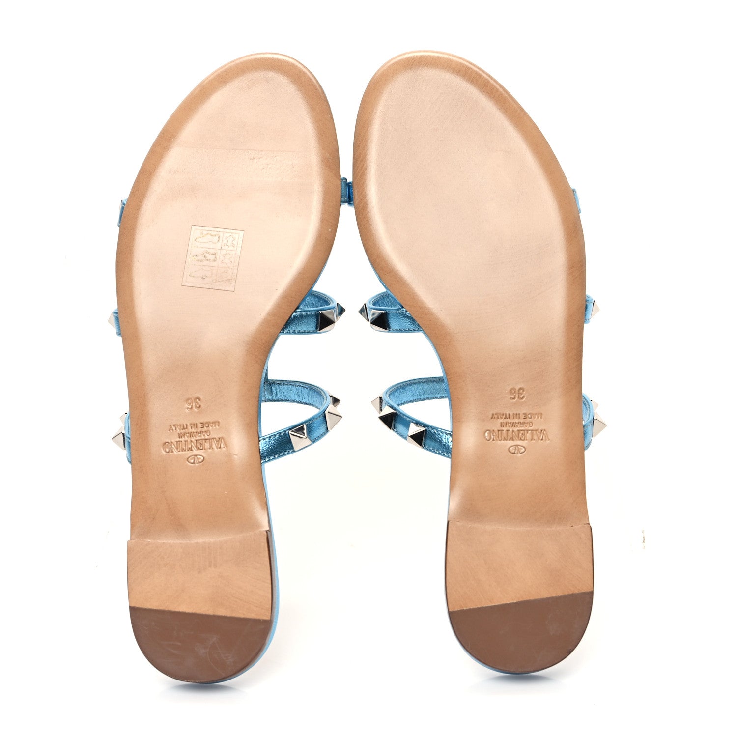Valentino Garavani Metallic Nappa Rockstud Caged Flat Slide Sandals 36 Cerulean 5 of 9