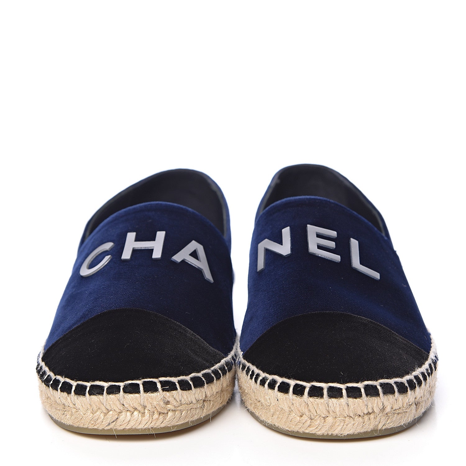 Chanel Velvet Logo Espadrilles 38 Navy Black 2 of 10