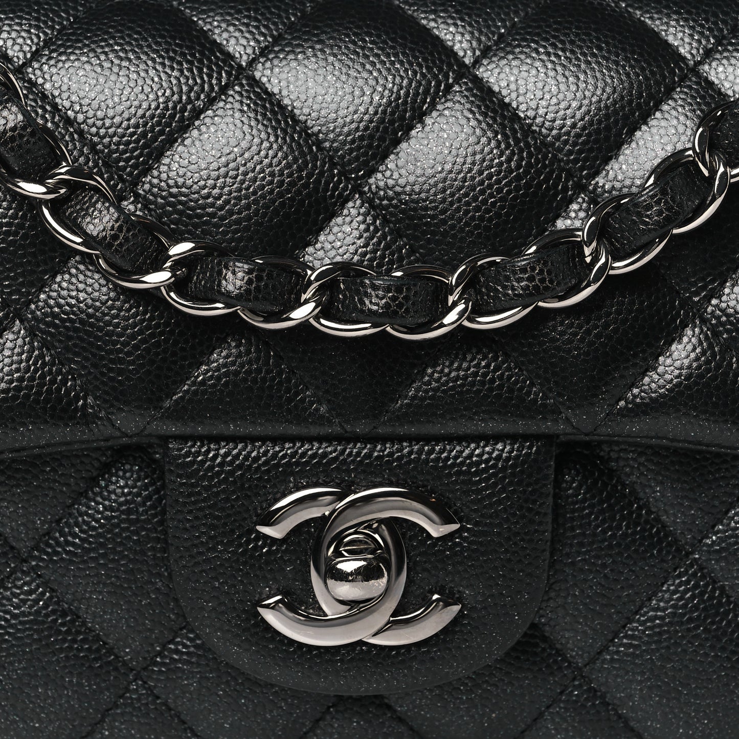 Iridescent Caviar Quilted Mini Rectangular Flap Black