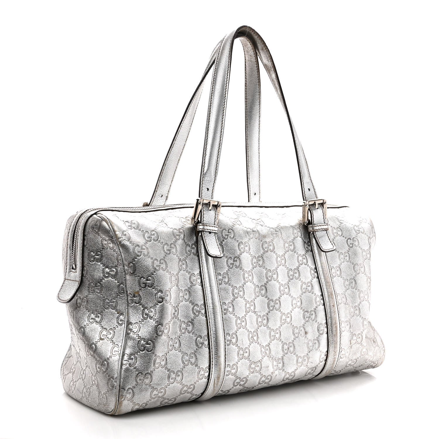 Gucci Metallic Guccissima Medium Britt Boston SIlver 3 of 14