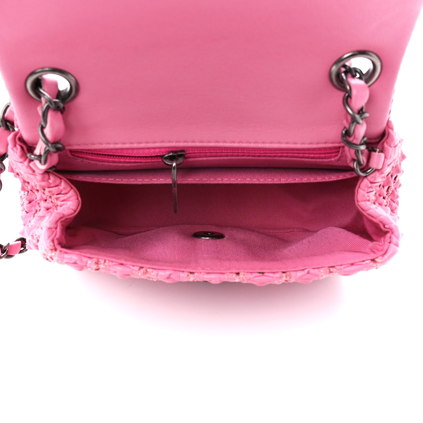 Lambskin Crochet Embroidered Mini Flap Pink