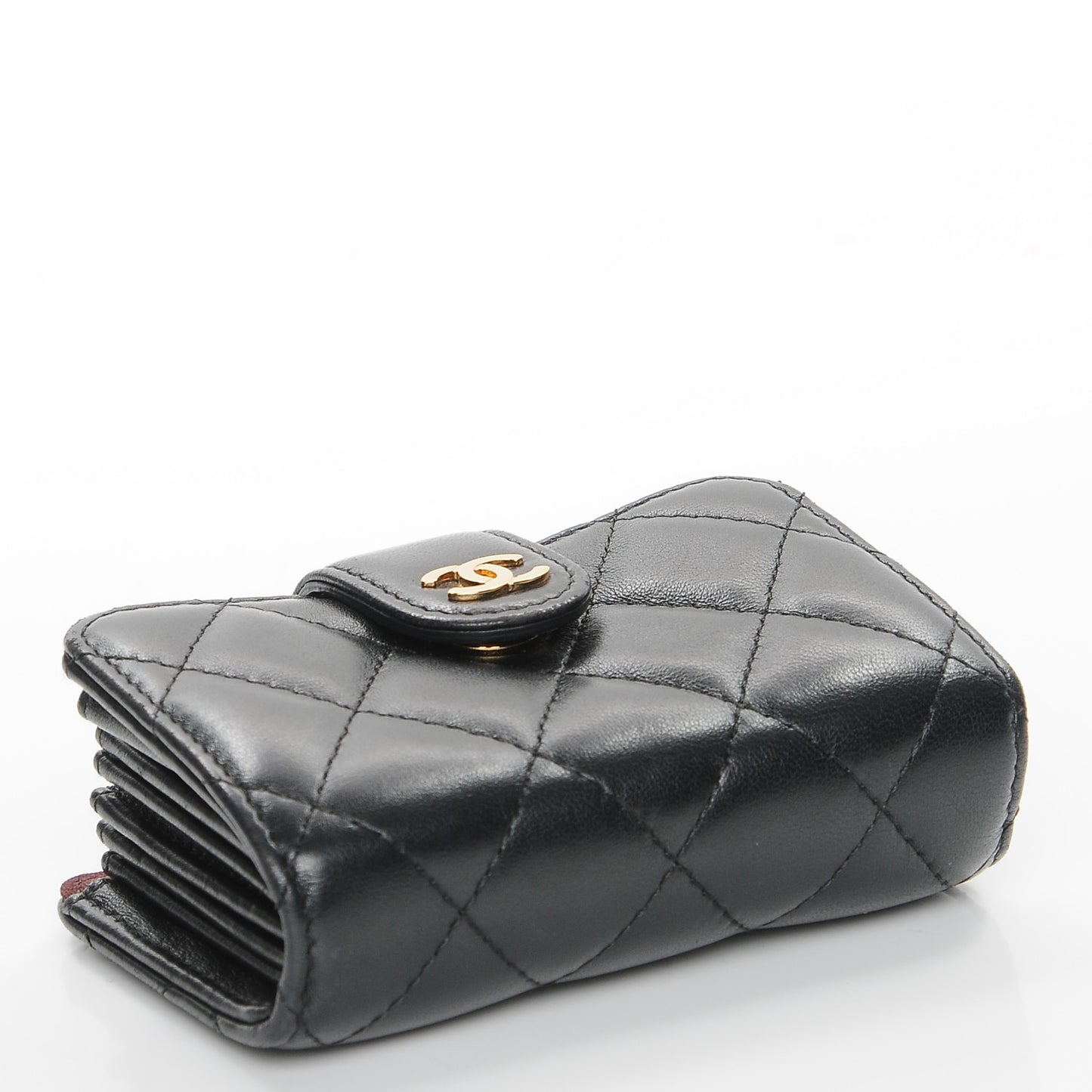 Lambskin Quilted Gusseted Card Holder Black