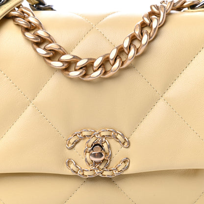 Chanel Shiny Goatskin Quilted Medium Chanel 19 Flap Yellow 10 of 11