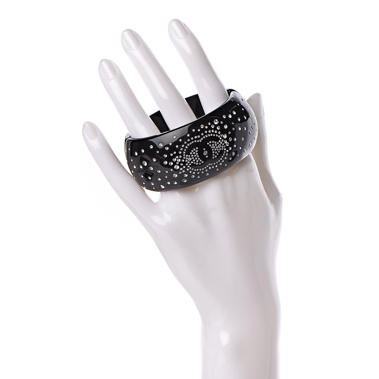 Chanel Resin Strass CC Cuff Bracelet Black 2 of 5