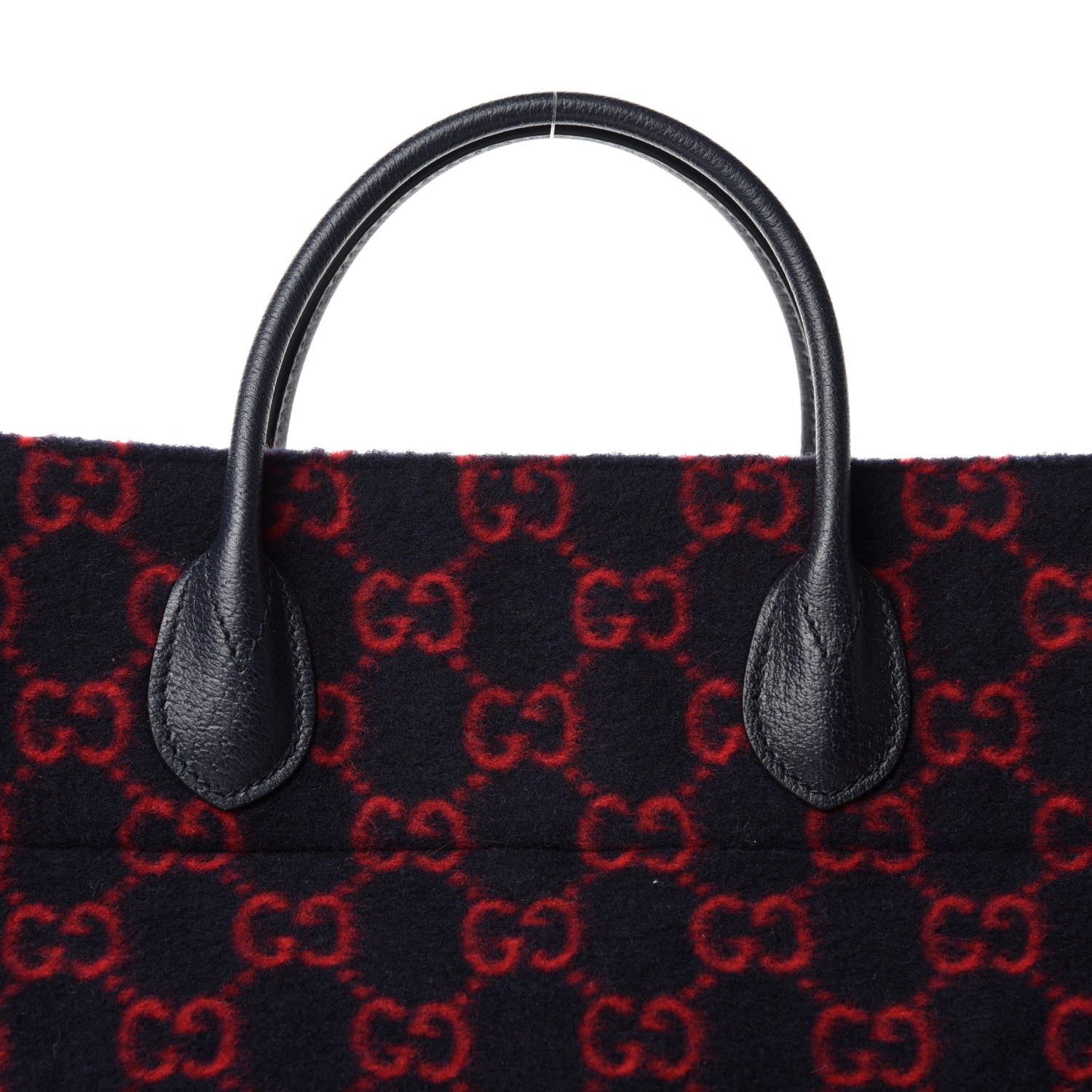 Gucci Covered Wool Textured Dollar Calfskin GG Monogram Large Tote Bag Blue Red 10 of 10