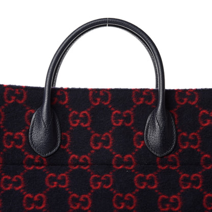 Gucci Covered Wool Textured Dollar Calfskin GG Monogram Large Tote Bag Blue Red 10 of 10
