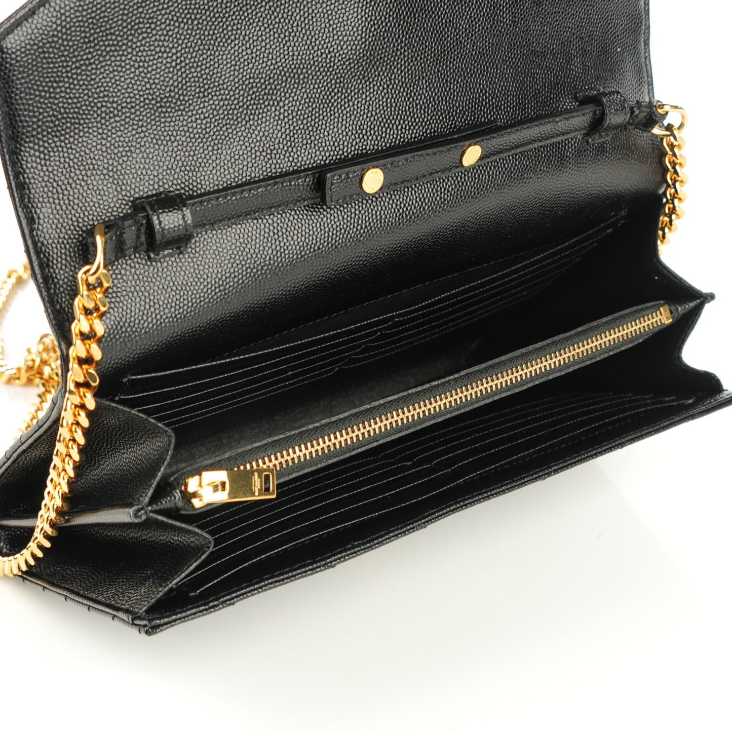 Grain De Poudre Matelasse Chevron Medium Monogram Chain Wallet Black