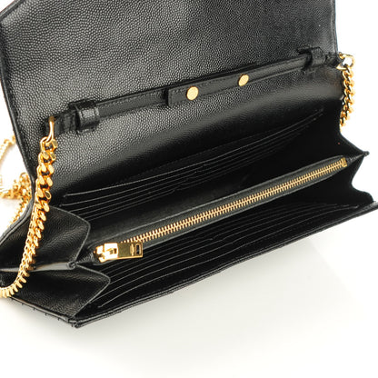 Saint Laurent Grain De Poudre Matelasse Chevron Medium Monogram Chain Wallet Black 5 of 7