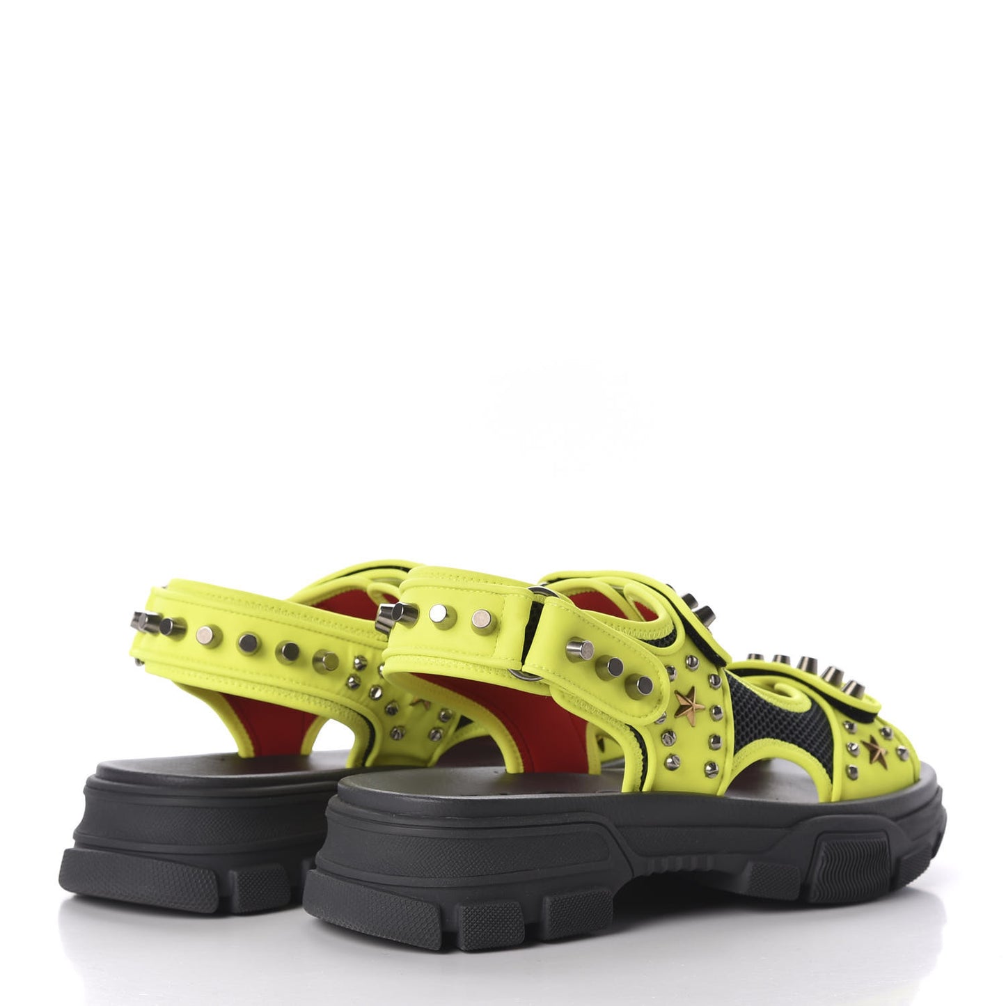 Technical Canvas Calfskin Studded Mens Aguru Sandals 9 Neon Yellow