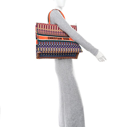 Christian Dior Canvas Embroidered Large Book Tote Orange Multicolor 2 of 13