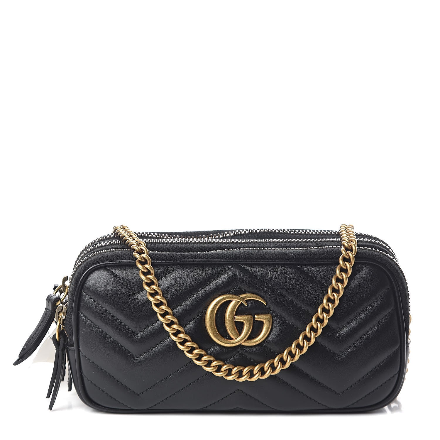 Gucci Calfskin Matelasse Mini GG Marmont Chain Crossbody Bag Black 1 of 11